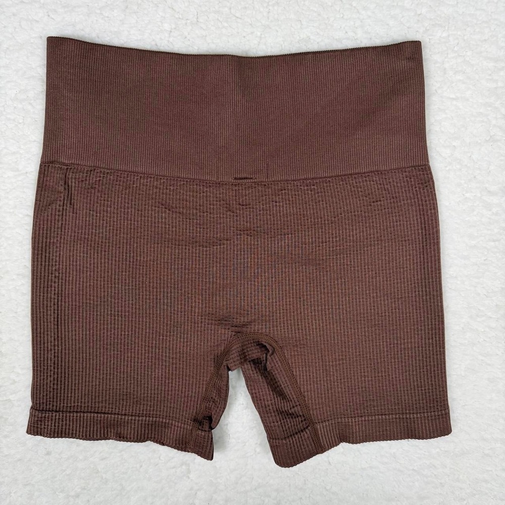 Colsie Womens Brown High Waisted Seamless Ribbed Bike Shorts Medium